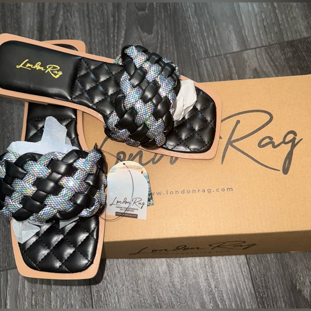 NWT London Rag Black/Silver Braided Sandals